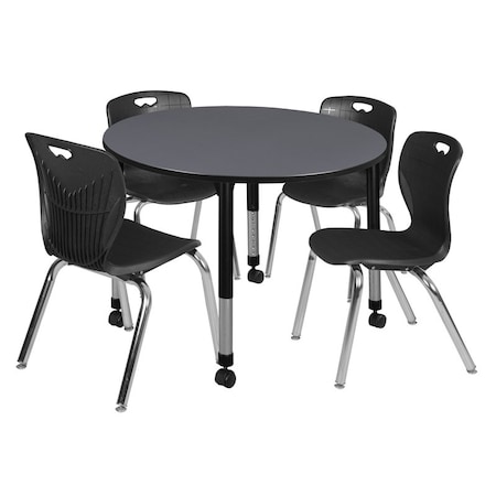 Regency Tables > Height Adjustable > Round Mobile Table & Chair Sets, 48 W, 48 L, 23-34 H, Grey TB48RNDGYAPCBK40BK